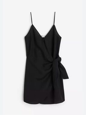 H&M Black Wrap-Front Tie Slip Midi Dress -